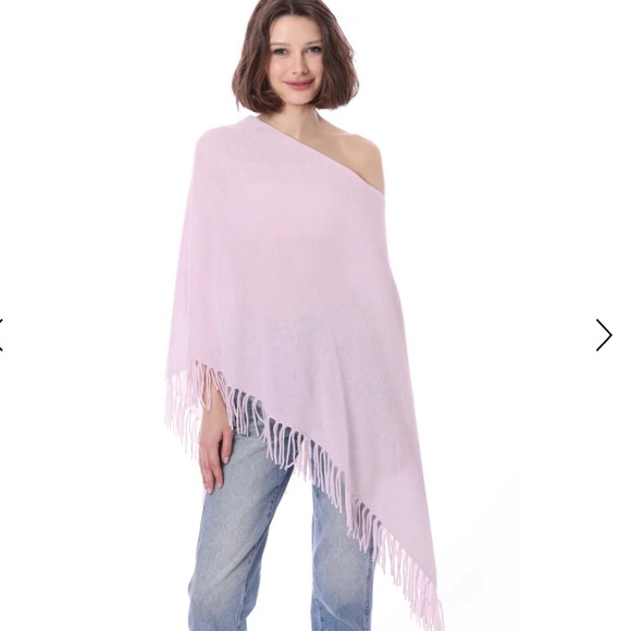 Minnie Rose Gray cotton fringe poncho ruana - Picture 1 of 8